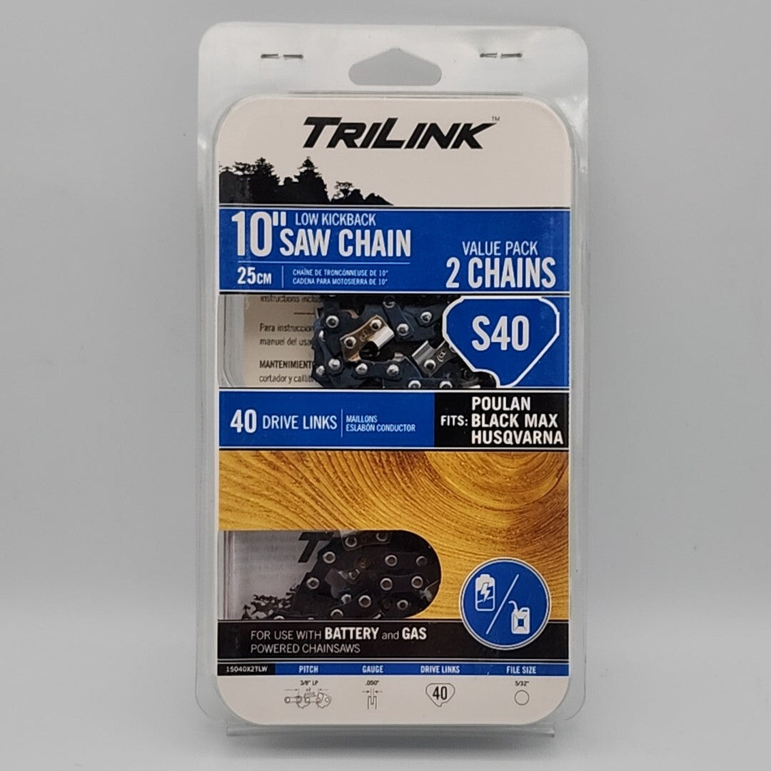 2 TRILINK SAW CHAIN 10 INCH LOW KICKBACK 40 DRIVE LINKS POULAN ECHO HUSQVARNA