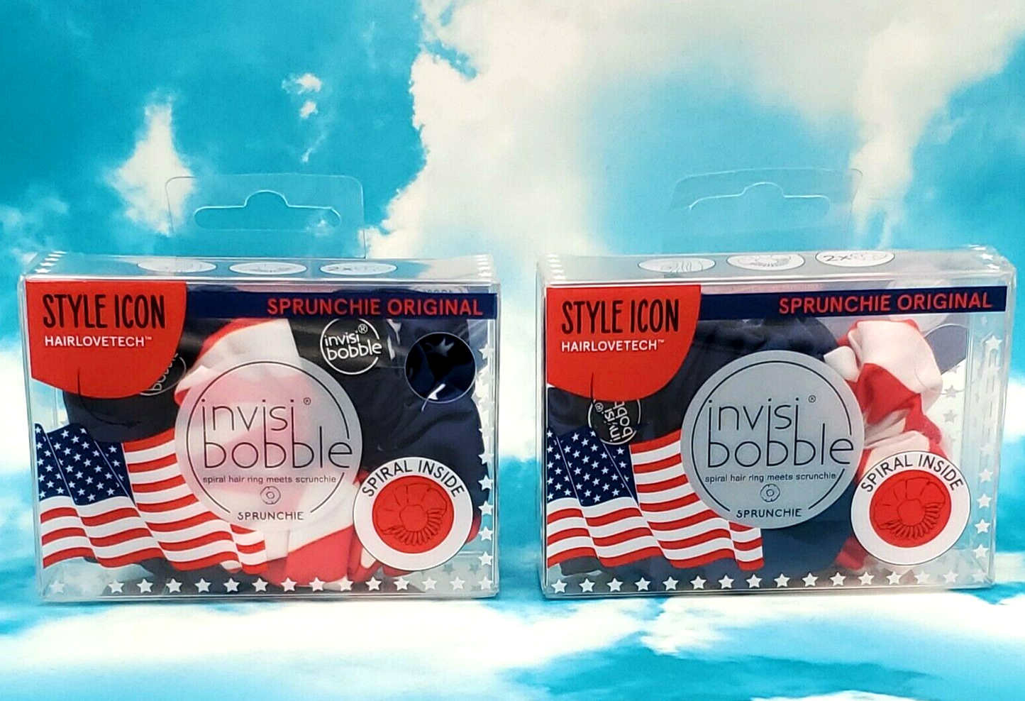 2 Pks - Style Icon - Sprunchie Original - Invisibobble - RED-WHITE-BLUE= 4 Total