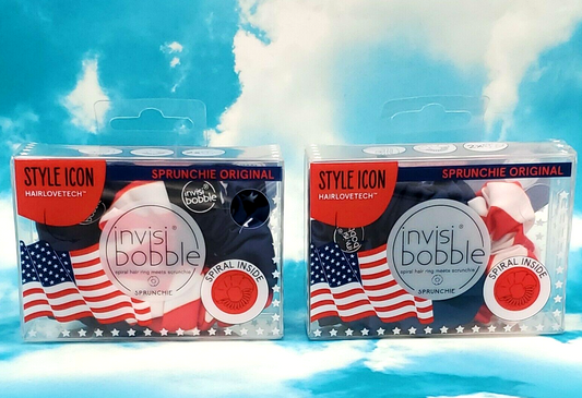 2 Pks - Style Icon - Sprunchie Original - Invisibobble - RED-WHITE-BLUE= 4 Total