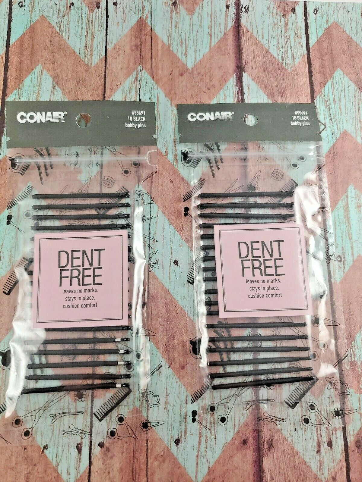 2 Pack Conair Dent Free Bobby Pins, Black, 18 Ct