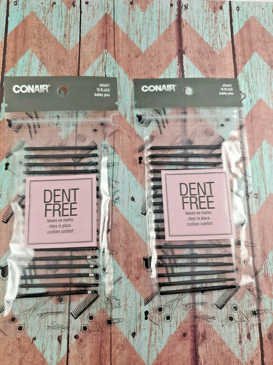 2 Pack Conair Dent Free Bobby Pins, Black, 18 Ct
