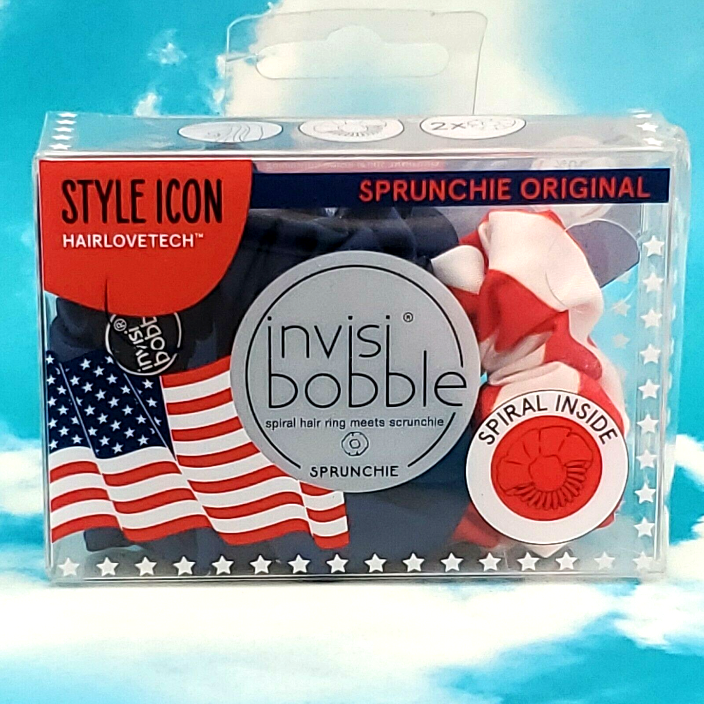2 Pks - Style Icon - Sprunchie Original - Invisibobble - RED-WHITE-BLUE= 4 Total