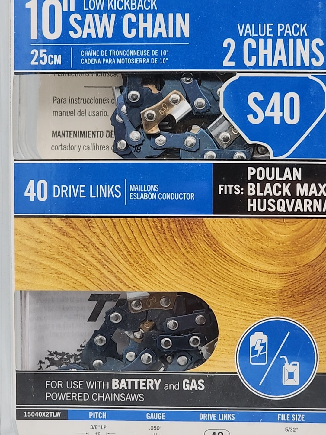 2 TRILINK SAW CHAIN 10 INCH LOW KICKBACK 40 DRIVE LINKS POULAN ECHO HUSQVARNA