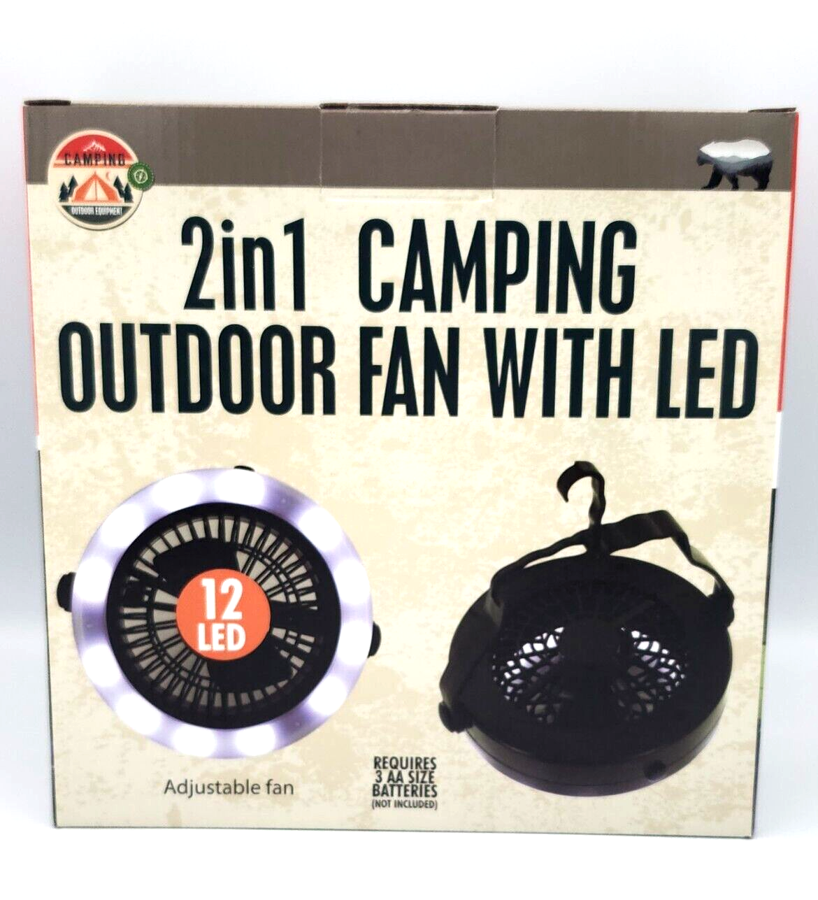 2 in 1 Portable Battery Powered Camping Outdoor Fan With LED Light
