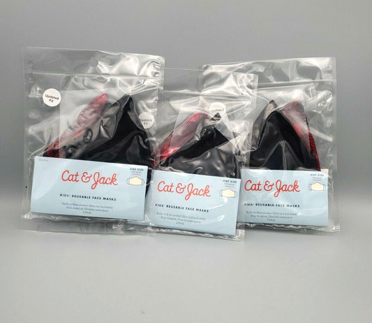 6 PACK Kids Face Masks Cat & Jack Black Buffalo Plaid Updated Fit