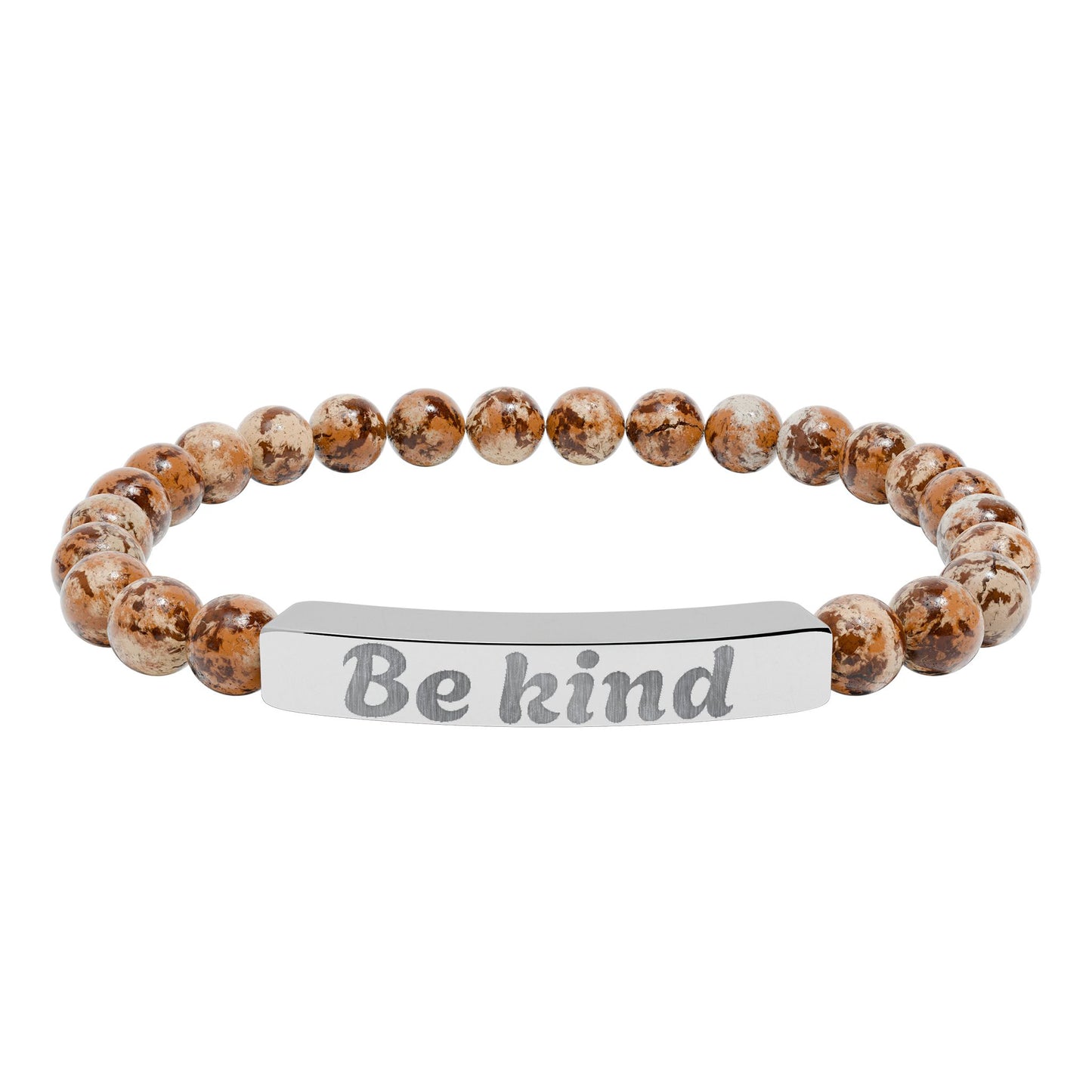 Be Kind Natural Stone Stretch Bracelet — Engraved Bar Inspirational Jewelry
