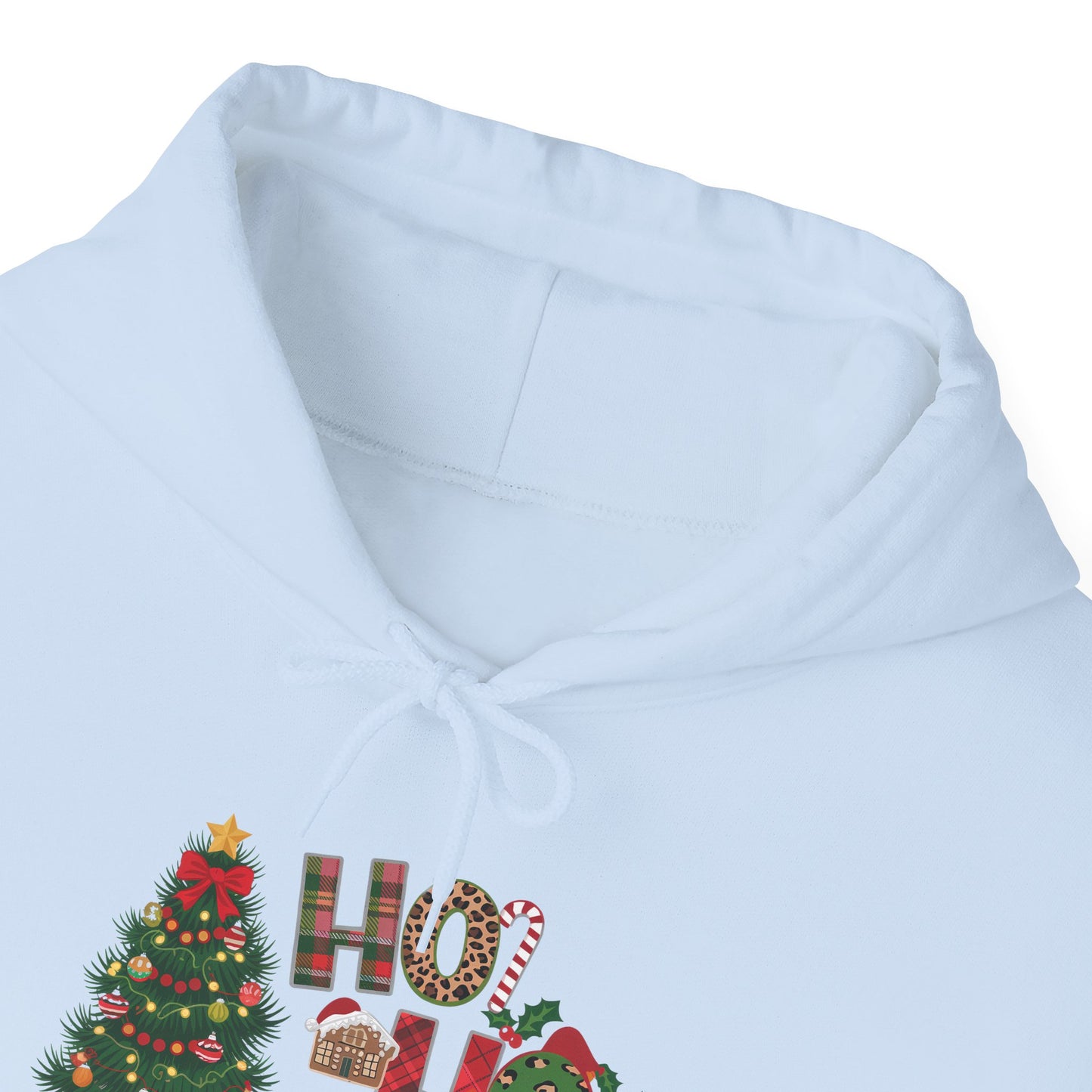 Embroidered Ho Ho Ho Christmas Hoodie – Festive Tree & Gifts Holiday Sweatshirt