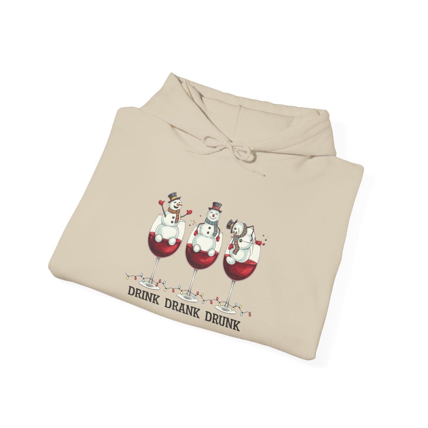 Embroidered Drink, Drank, Drunk Hoodie — Funny Christmas Snowmen Wine Sweatshirt