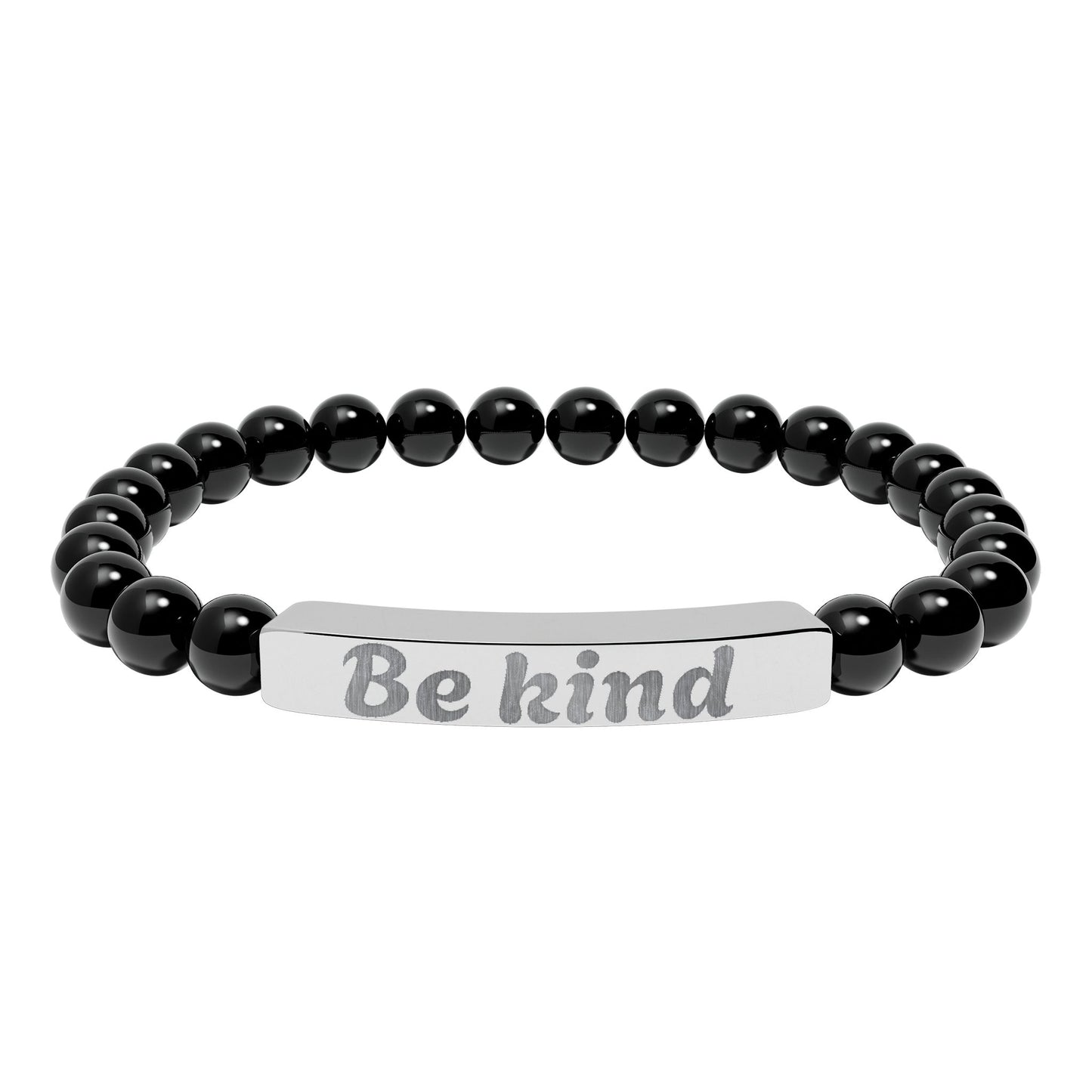 Be Kind Natural Stone Stretch Bracelet — Engraved Bar Inspirational Jewelry