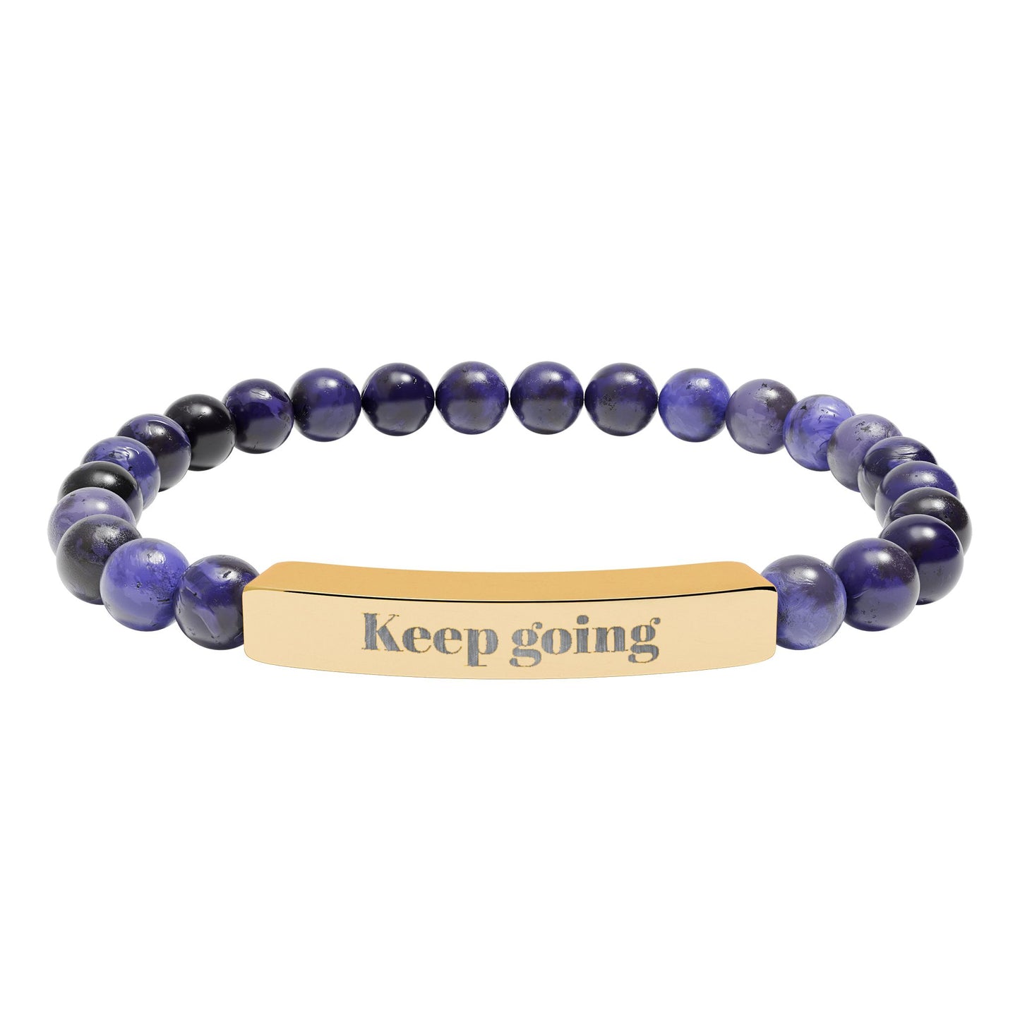 Engraved 'Keep Going' Natural Stone Stretch Bracelet
