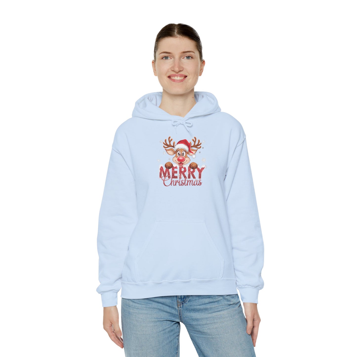 Embroidered Christmas Reindeer Hoodie – Merry Christmas Cute Holiday Sweatshirt
