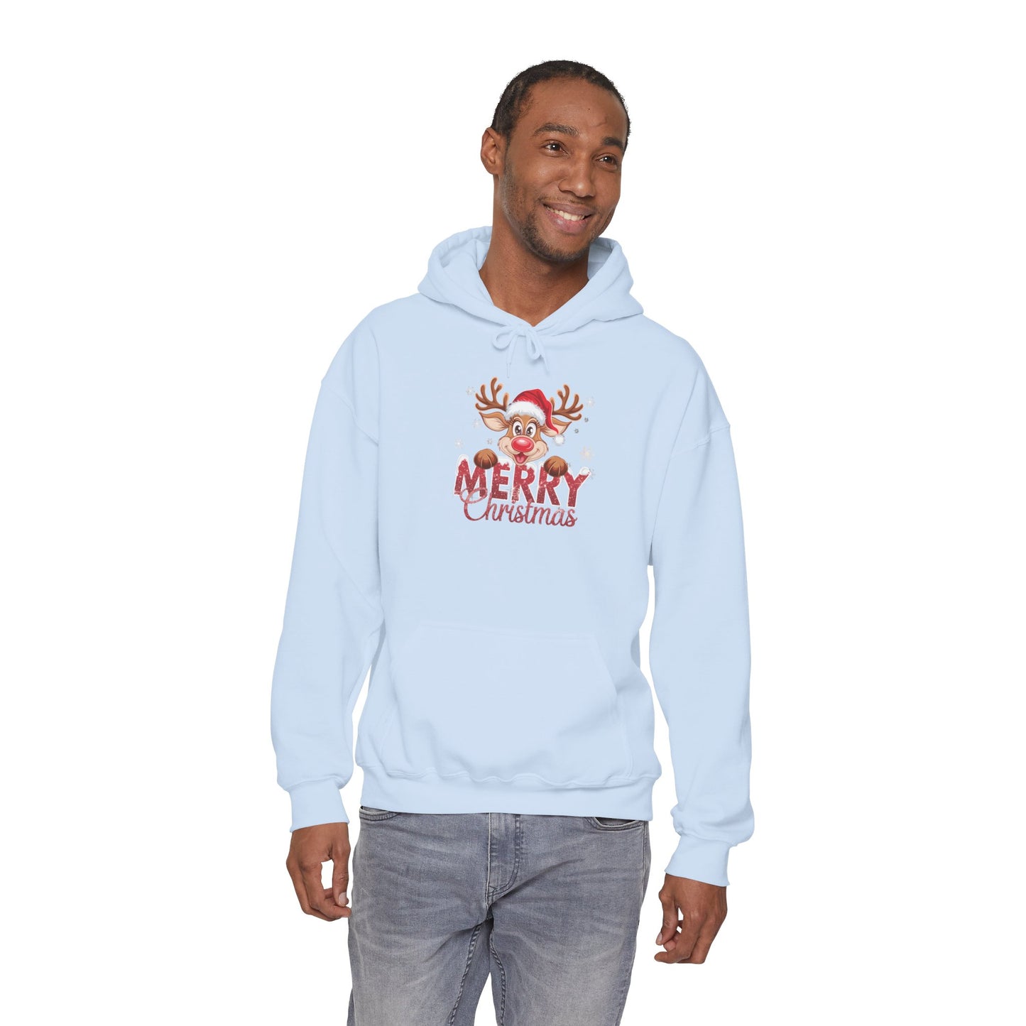 Embroidered Christmas Reindeer Hoodie – Merry Christmas Cute Holiday Sweatshirt