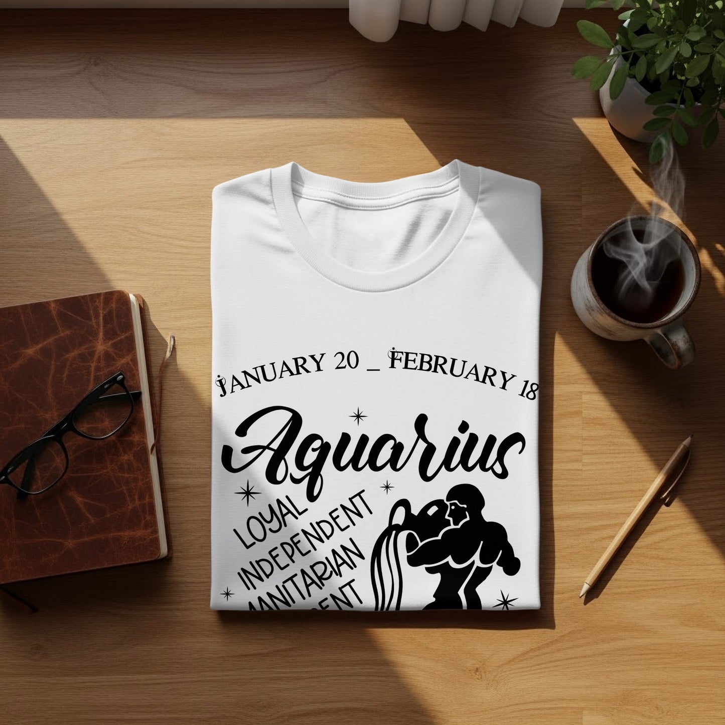 Aquarius Zodiac Sign White Graphic T-Shirt