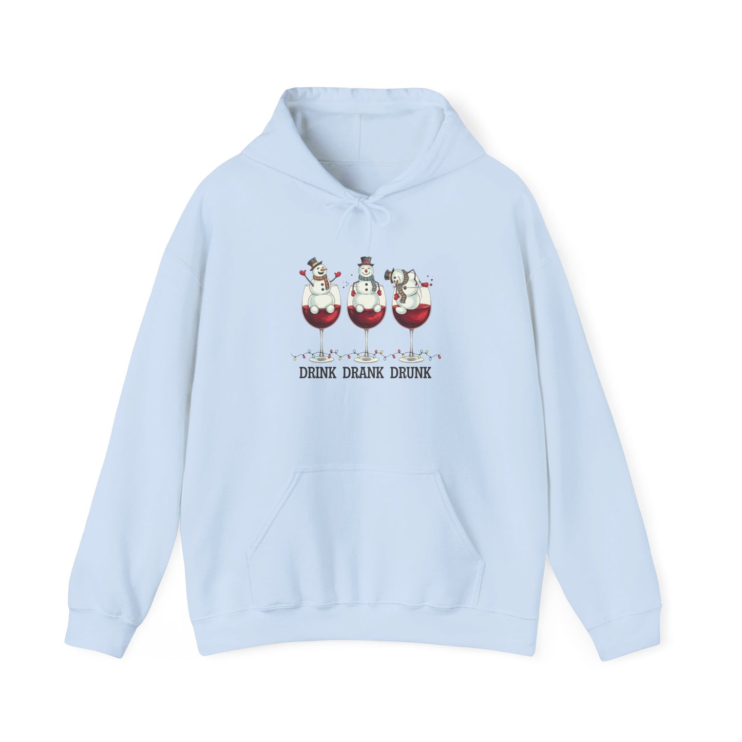 Embroidered Drink, Drank, Drunk Hoodie — Funny Christmas Snowmen Wine Sweatshirt