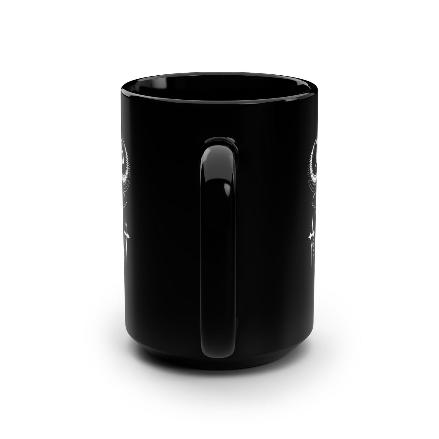 Black mug with a handle on a white background