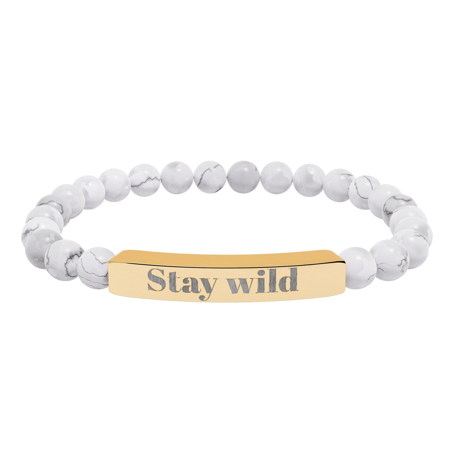 Engraved Natural Stone Bar Bracelet — "Stay Wild" Stretch Beaded Bracelet