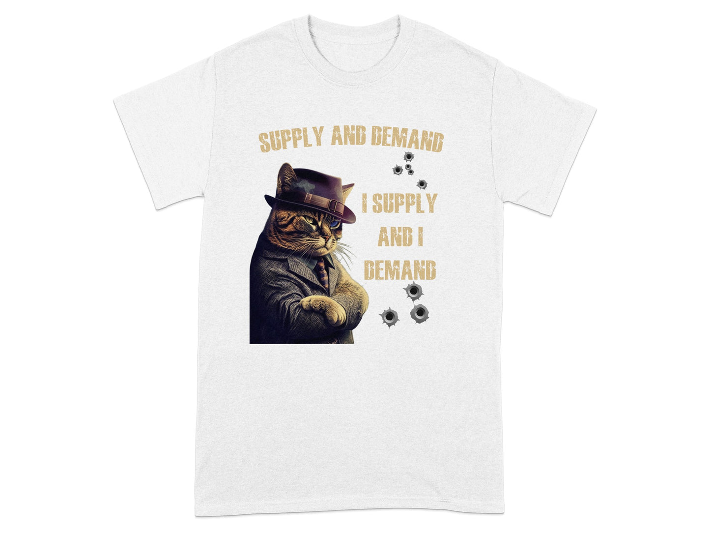 Gangster Cat Supply And Demand Bullet Holes Funny T-Shirt product type