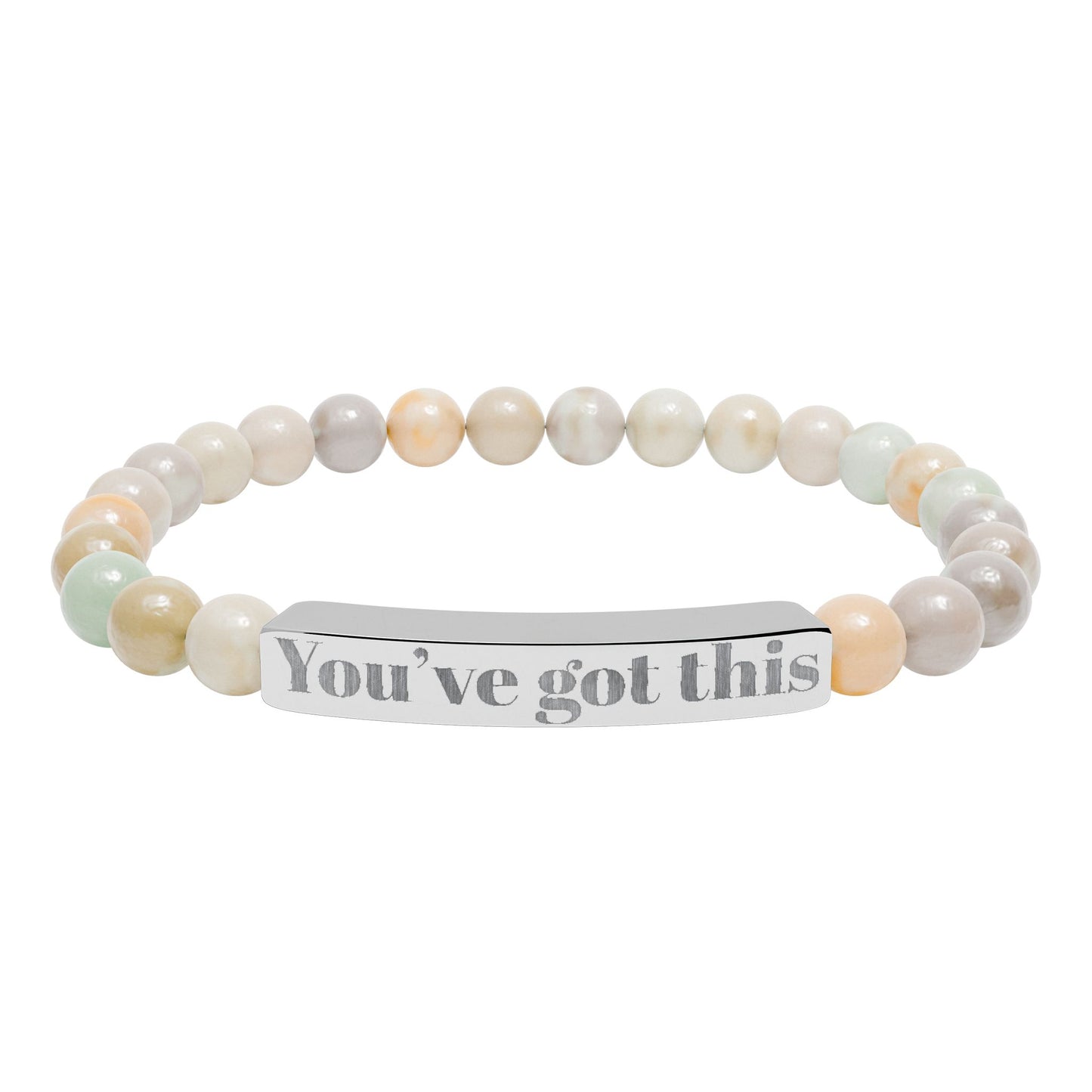 Engraved Natural Stone Stretch Bracelet — "You’ve Got This" Bar