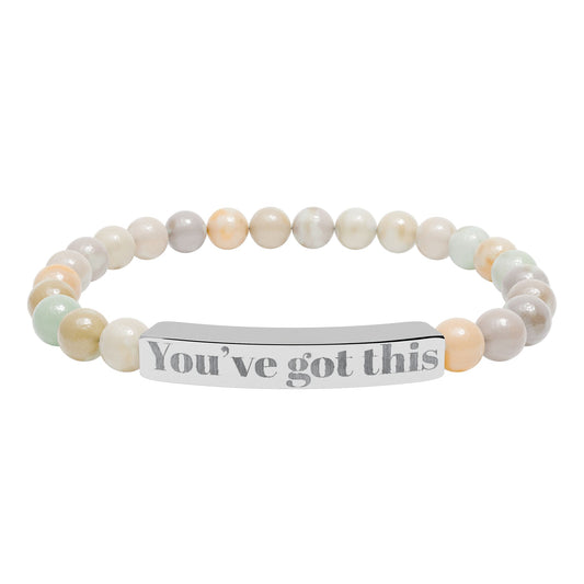 Engraved Natural Stone Stretch Bracelet — "You’ve Got This" Bar