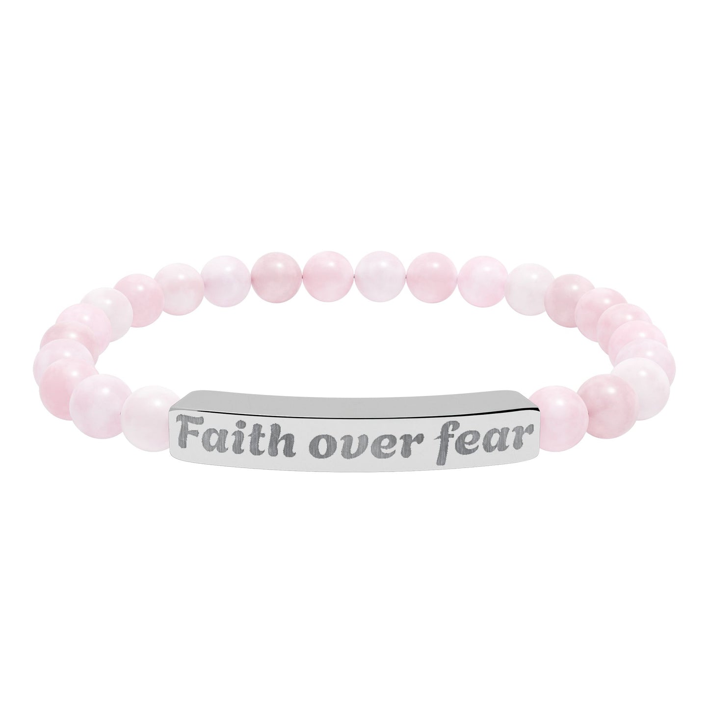 Faith Over Fear Natural Stone Stretch Bracelet — Engraved Beaded Bar Bracelet