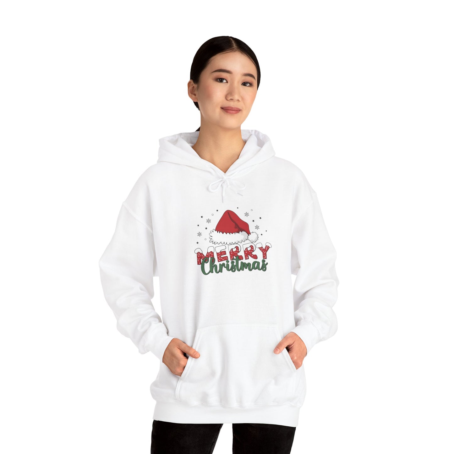 Embroidered Christmas Hoodie "Merry Christmas" Santa Hat Holiday Sweatshirt