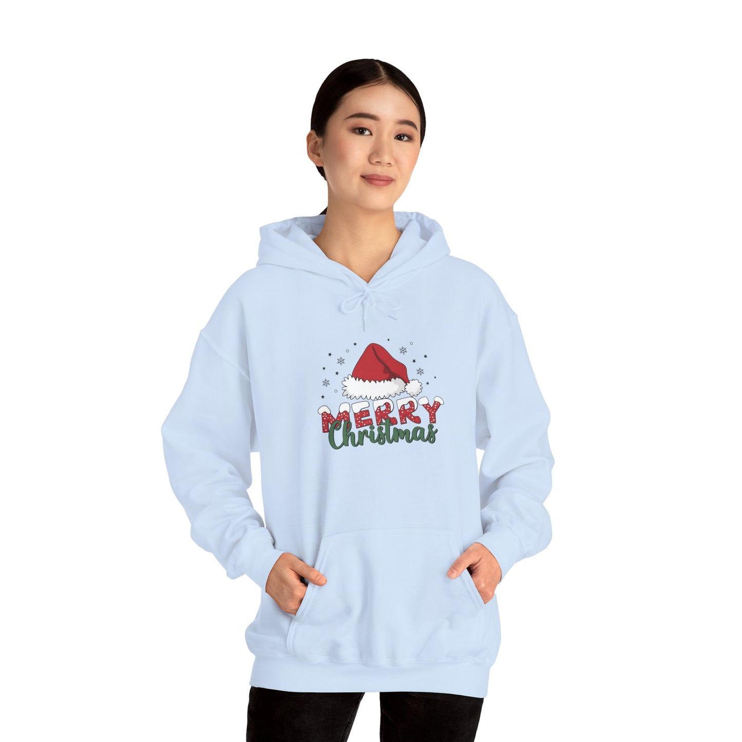 Embroidered Christmas Hoodie "Merry Christmas" Santa Hat Holiday Sweatshirt