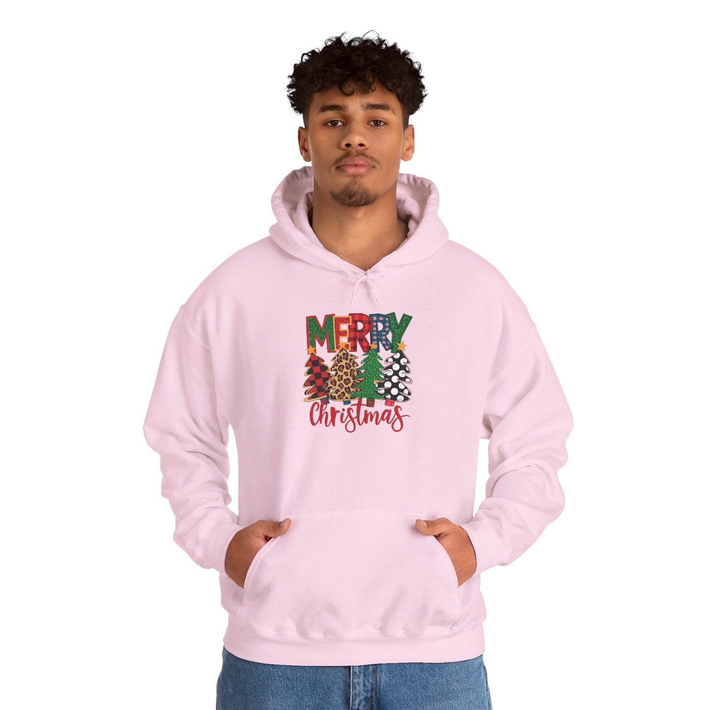 Embroidered Christmas Trees 'Merry Christmas' Hoodie - Holiday Plaid & Buffalo Check