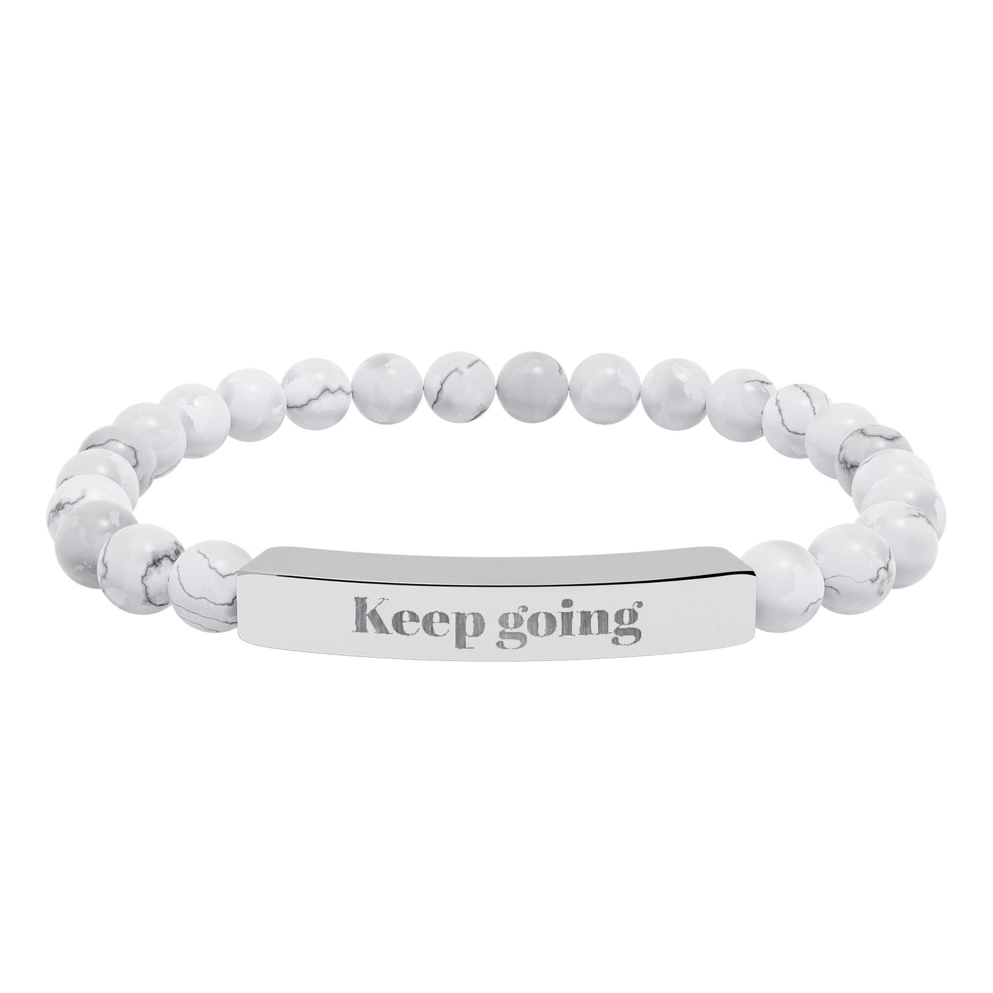 Engraved 'Keep Going' Natural Stone Stretch Bracelet