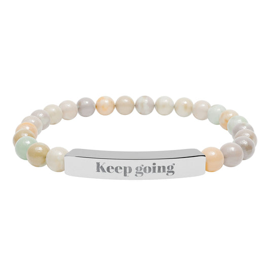 Engraved 'Keep Going' Natural Stone Stretch Bracelet