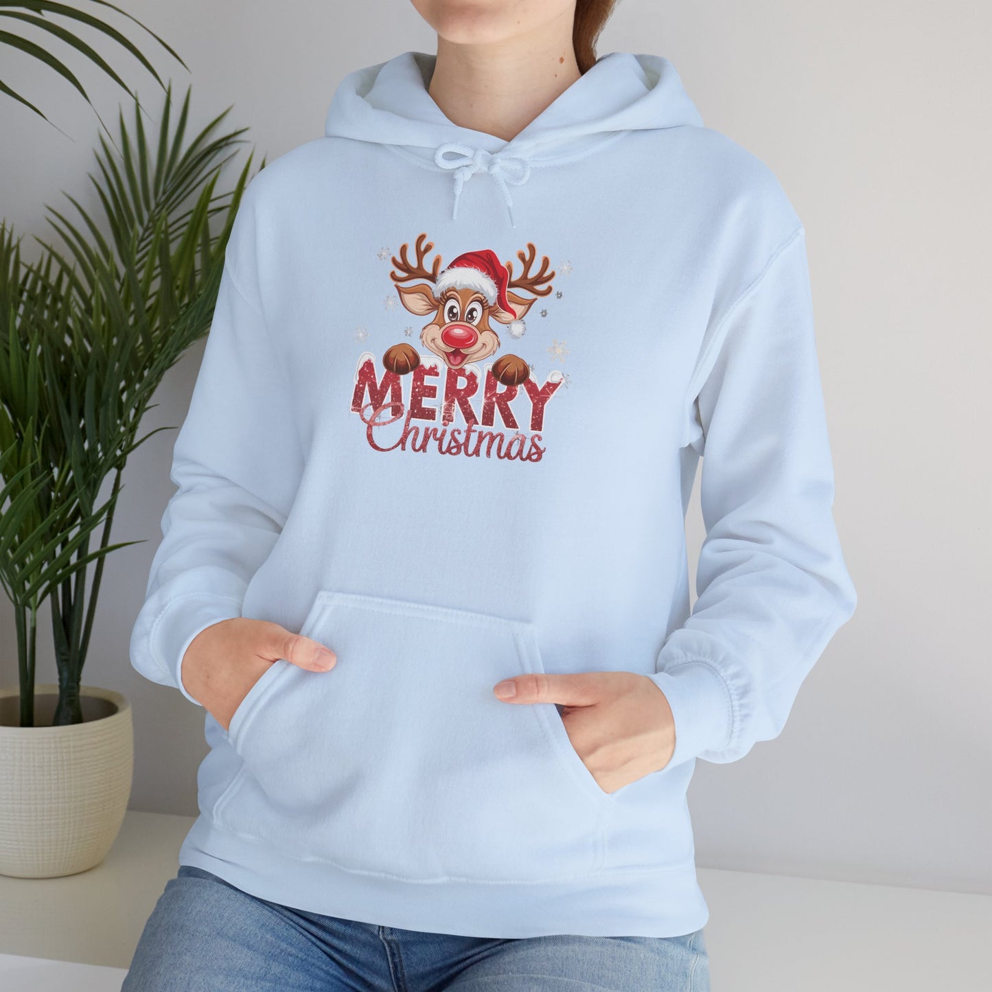 Embroidered Christmas Reindeer Hoodie – Merry Christmas Cute Holiday Sweatshirt