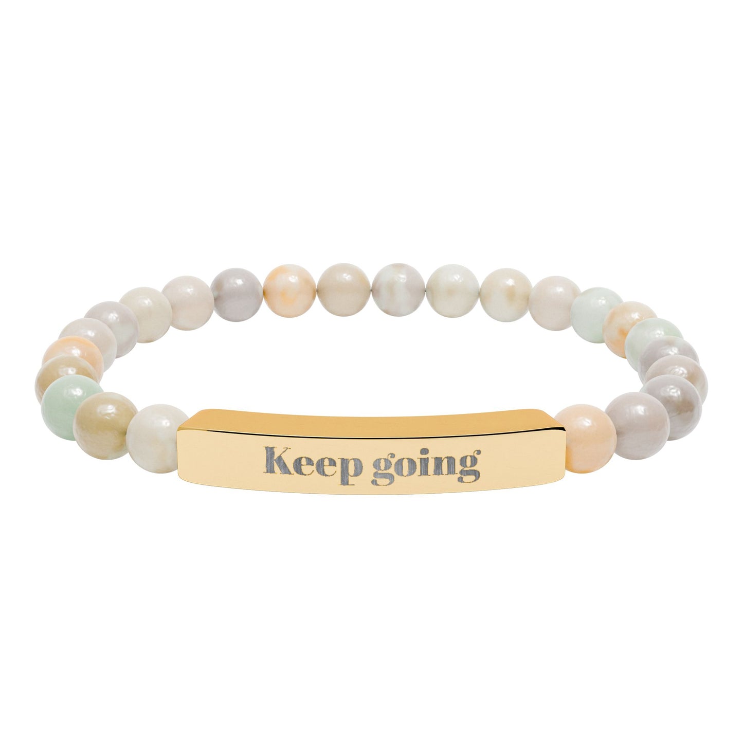 Engraved 'Keep Going' Natural Stone Stretch Bracelet