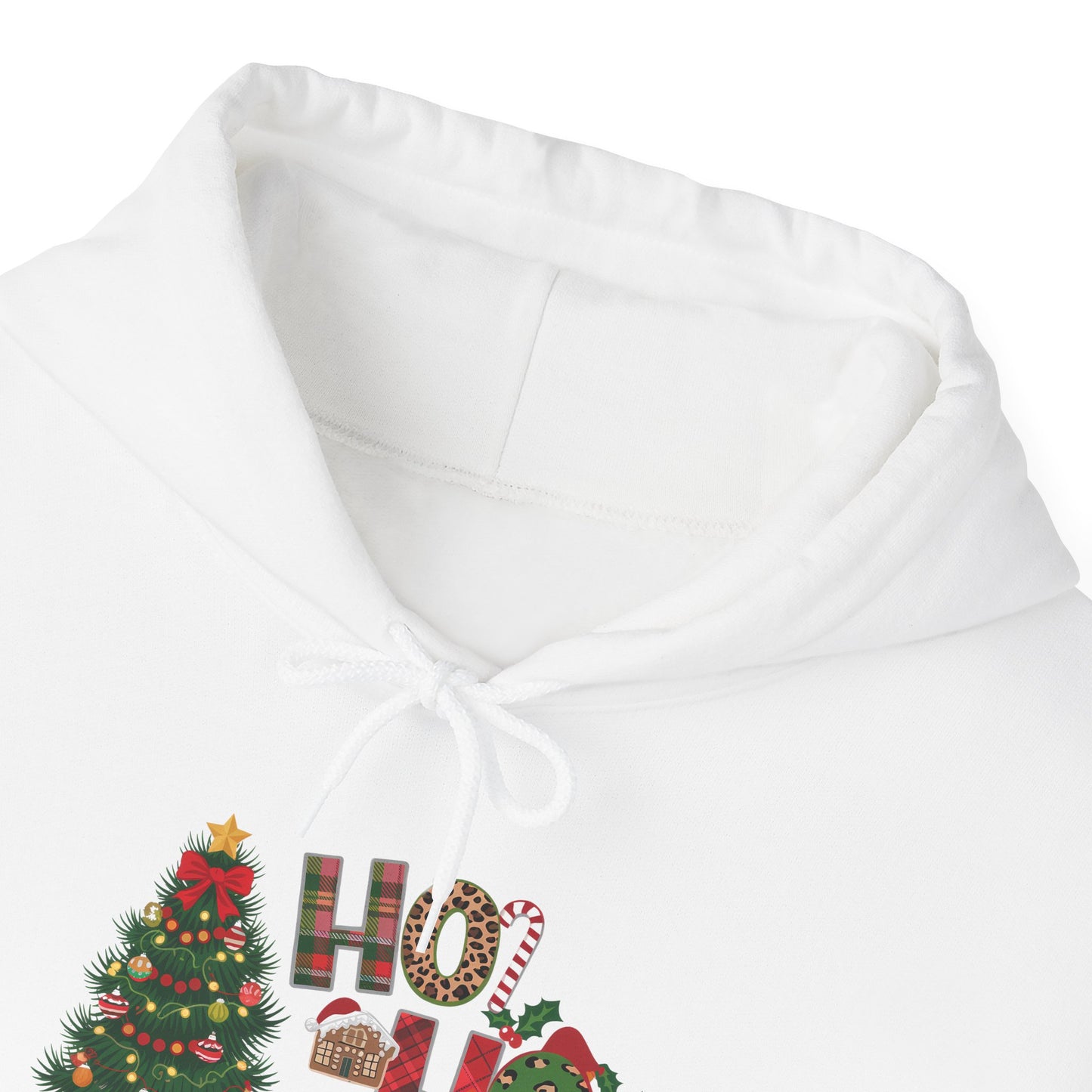 Embroidered Ho Ho Ho Christmas Hoodie – Festive Tree & Gifts Holiday Sweatshirt