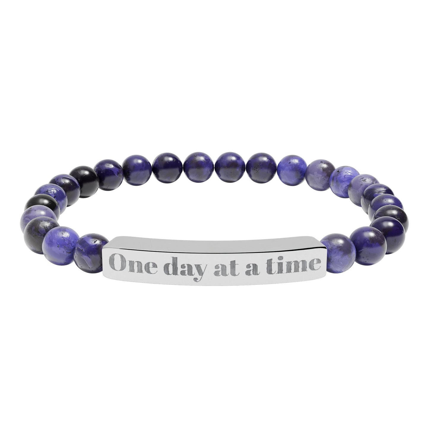 Engraved Natural Stone Stretch Bracelet — "One Day at a Time" Bar Jewelry