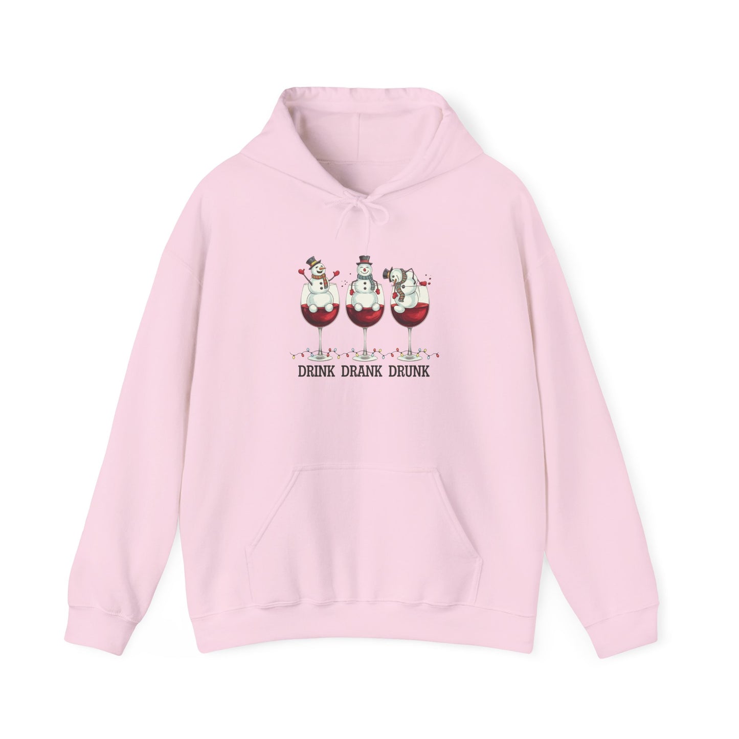 Embroidered Drink, Drank, Drunk Hoodie — Funny Christmas Snowmen Wine Sweatshirt