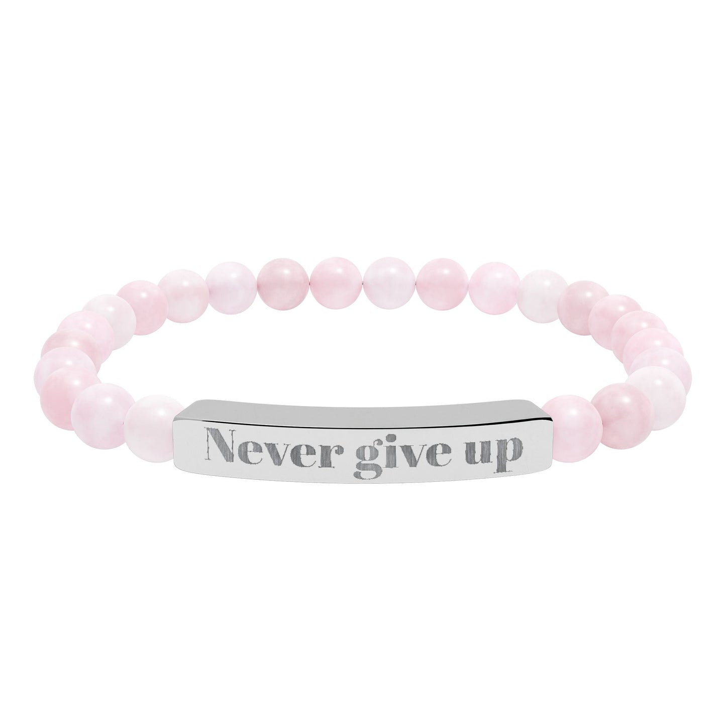 Engraved 'Never Give Up' Natural Stone Stretch Bracelet
