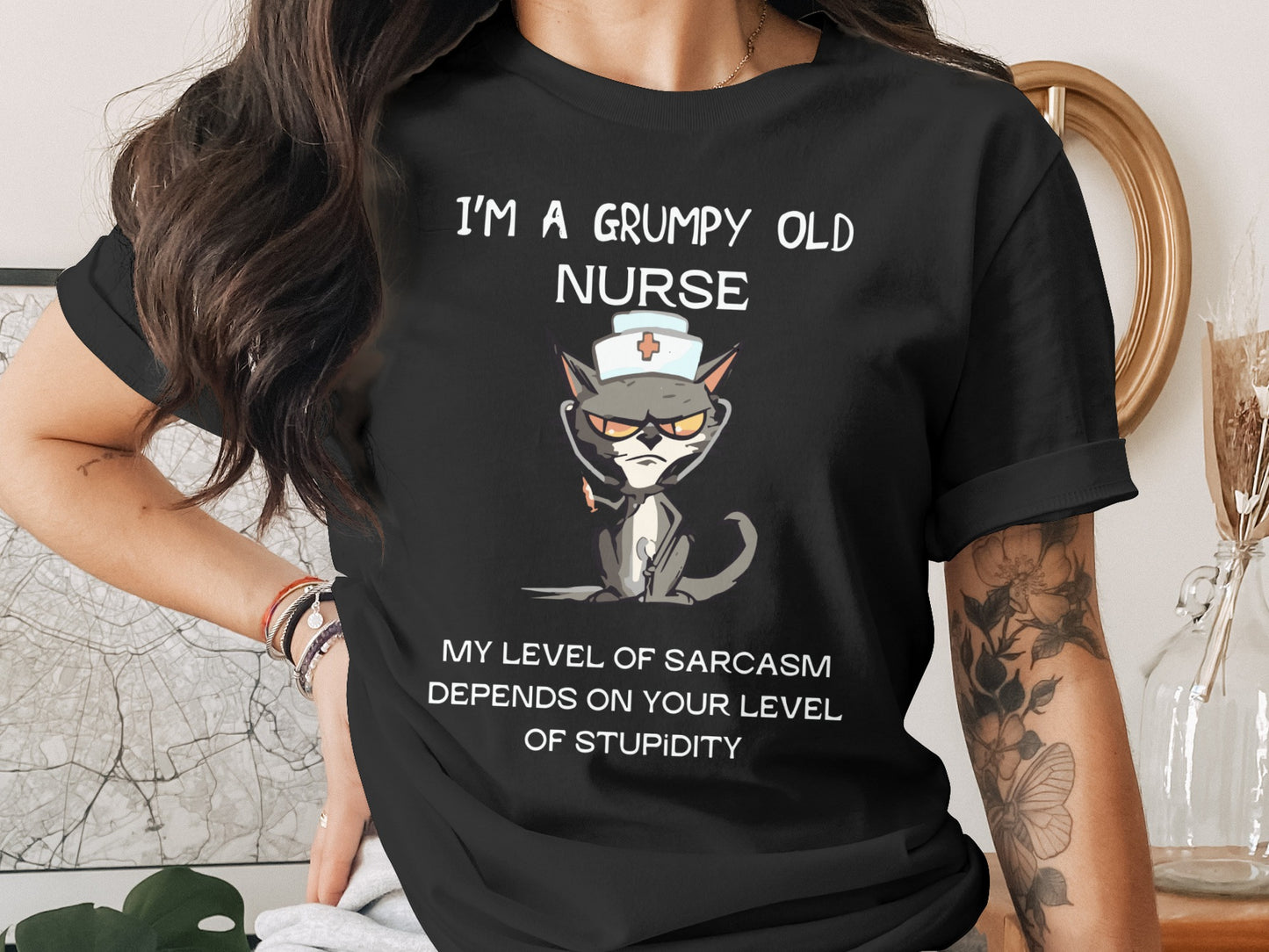 I'm A Grumpy Old Nurse Funny Sarcastic Cat Shirt
