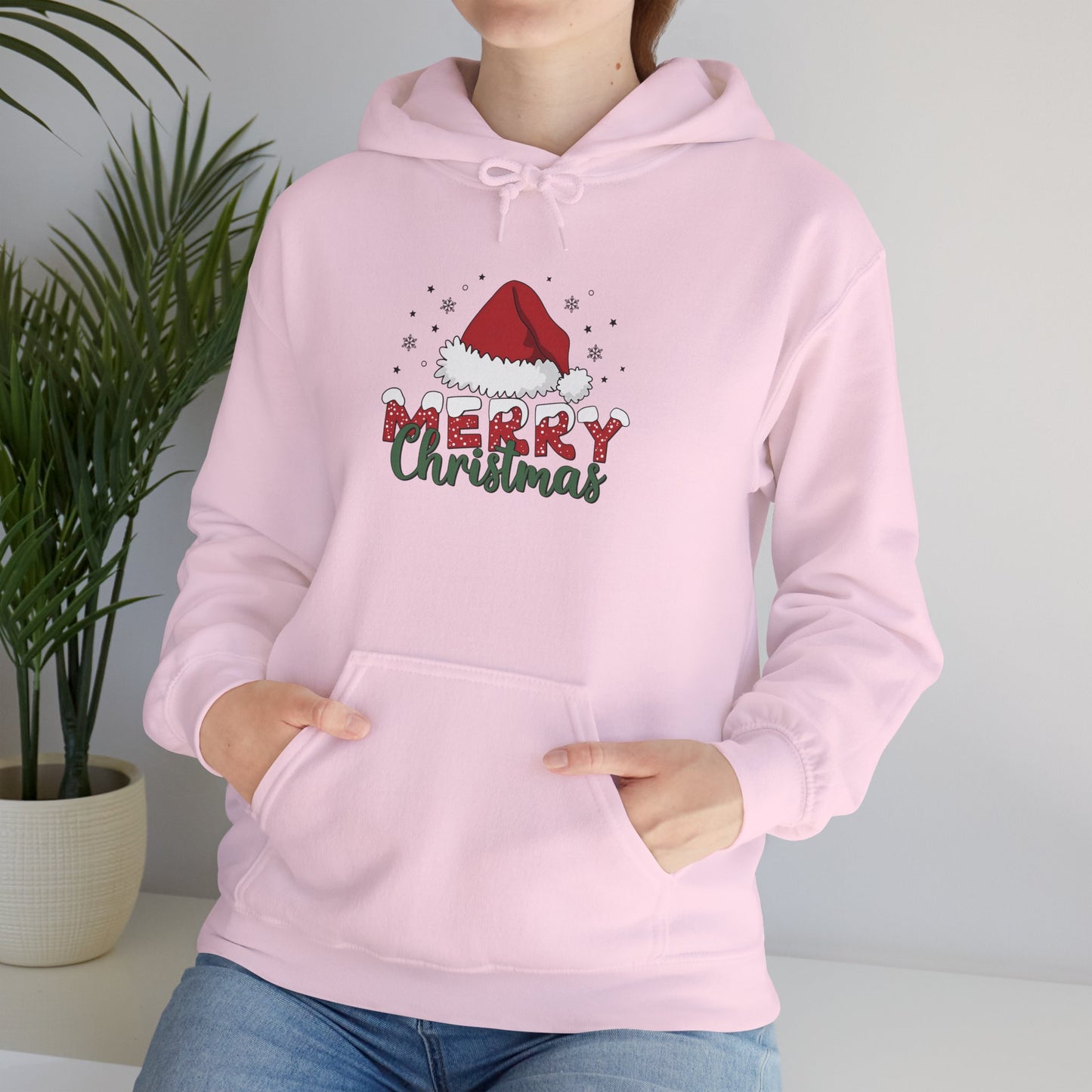 Embroidered Christmas Hoodie "Merry Christmas" Santa Hat Holiday Sweatshirt