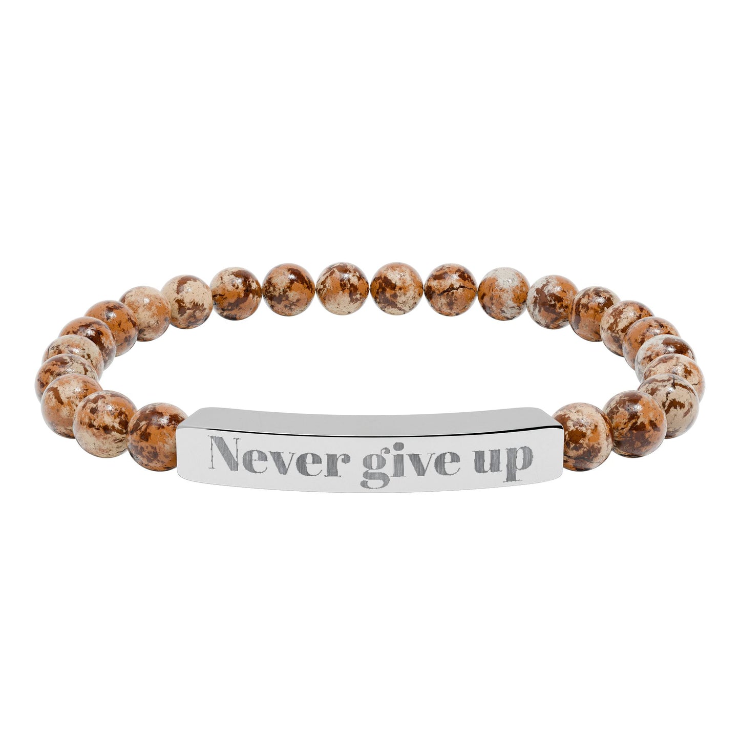 Engraved 'Never Give Up' Natural Stone Stretch Bracelet