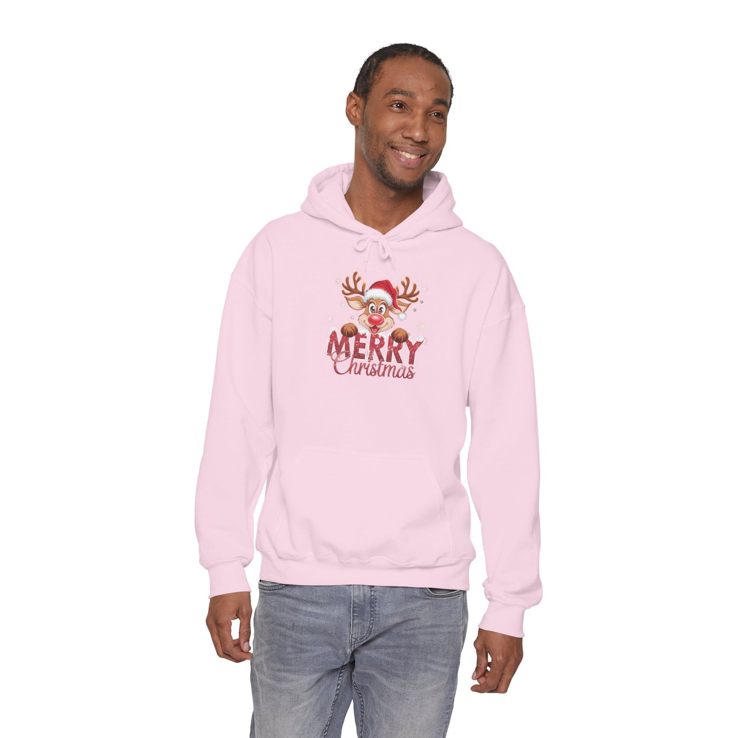 Embroidered Christmas Reindeer Hoodie – Merry Christmas Cute Holiday Sweatshirt