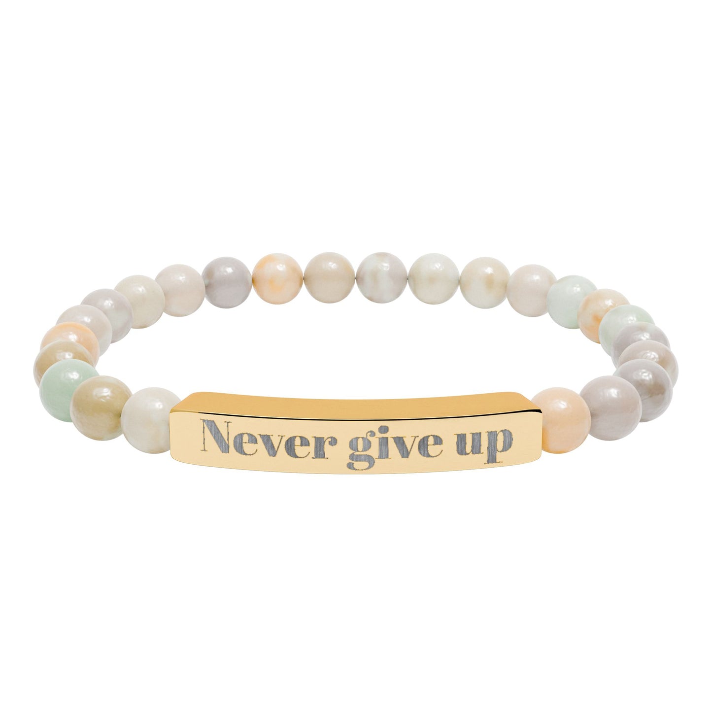 Engraved 'Never Give Up' Natural Stone Stretch Bracelet