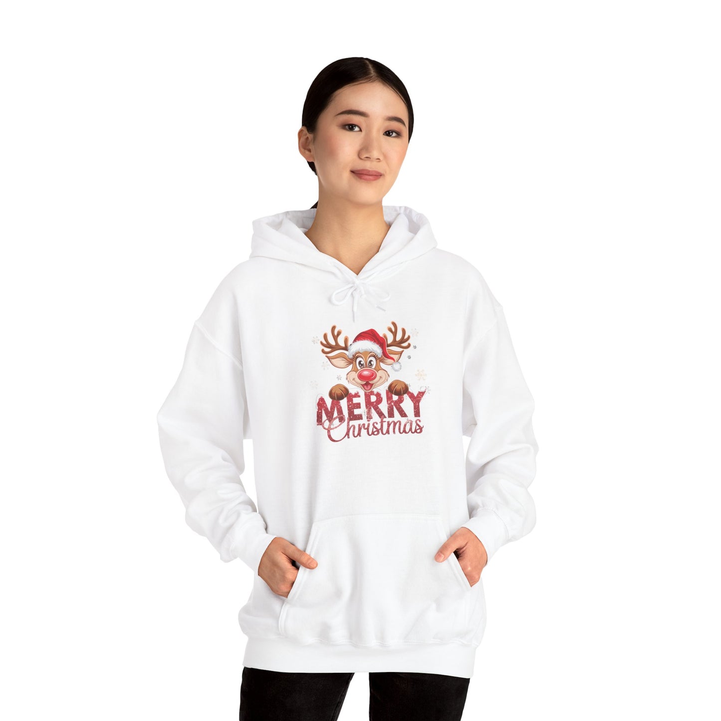 Embroidered Christmas Reindeer Hoodie – Merry Christmas Cute Holiday Sweatshirt