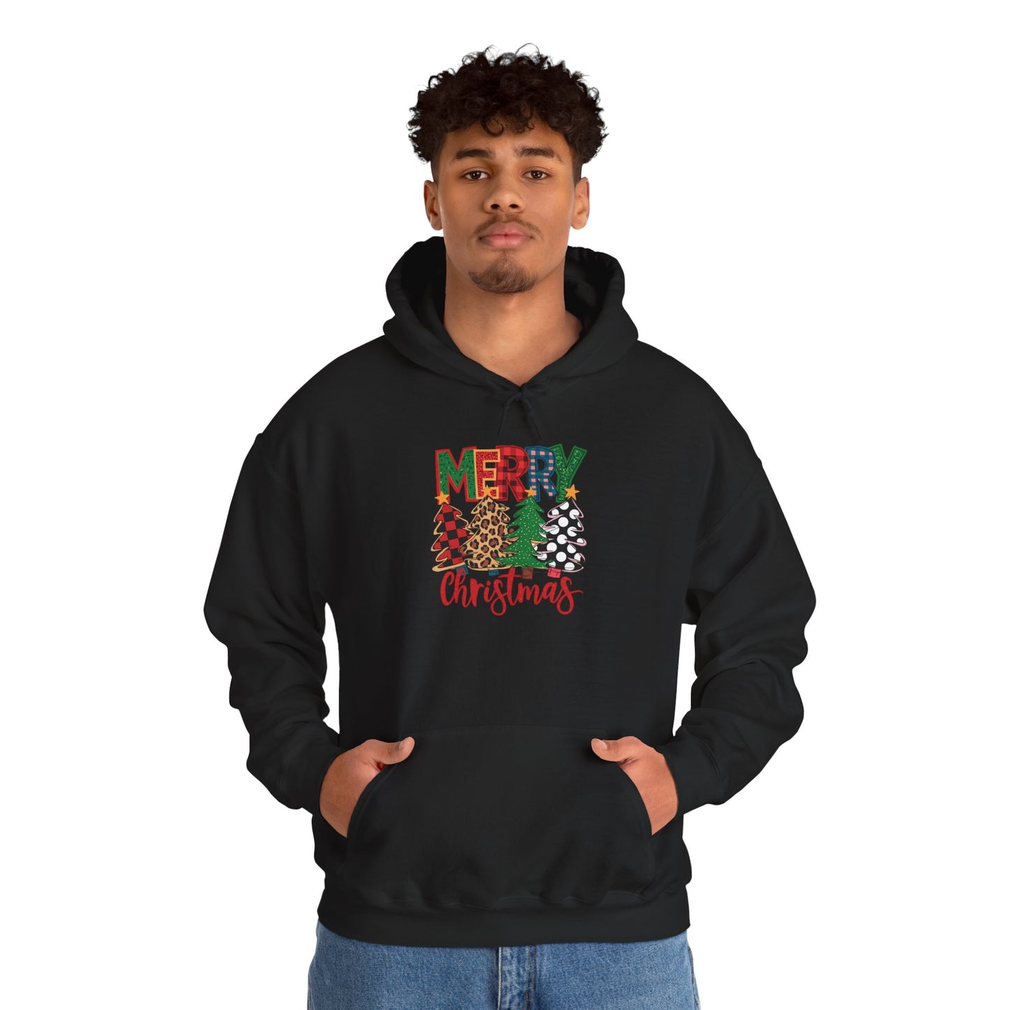 Embroidered Christmas Trees 'Merry Christmas' Hoodie - Holiday Plaid & Buffalo Check