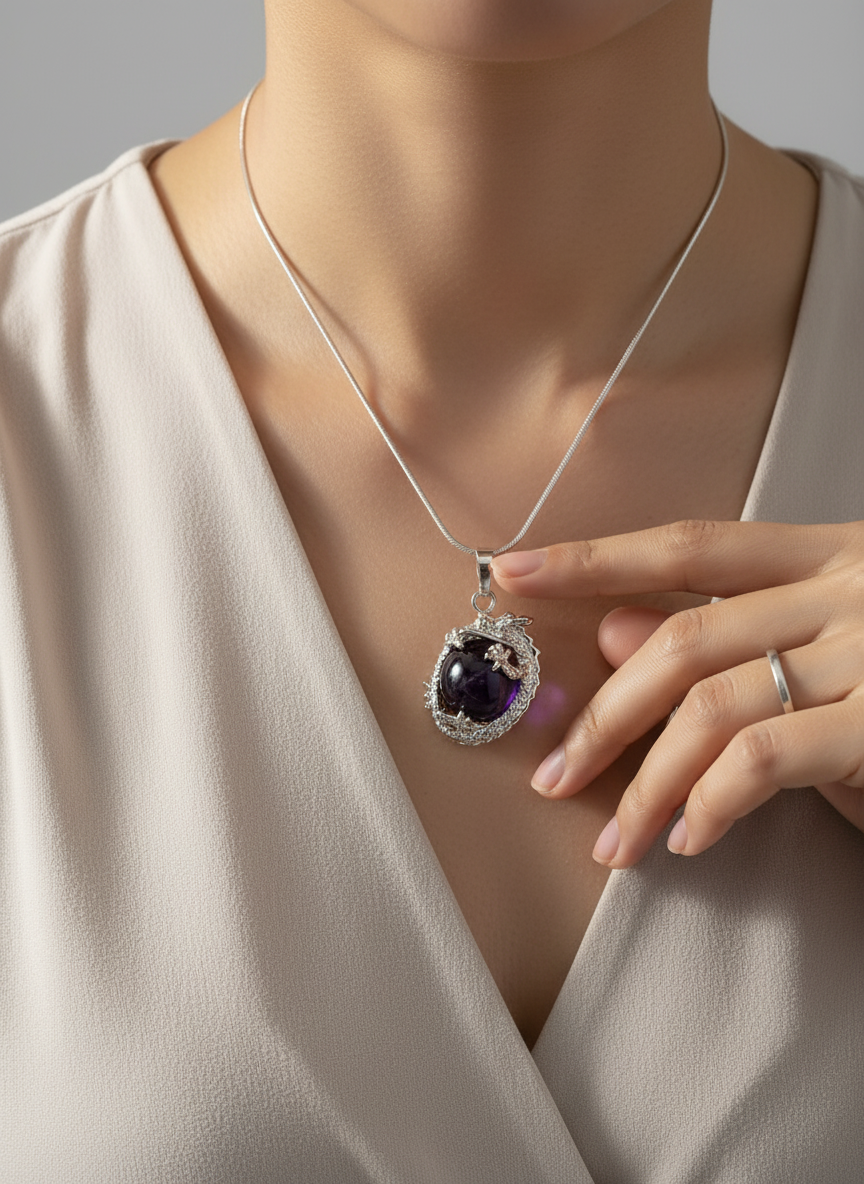 Amethyst Dragon Necklace Lifestyle Photo