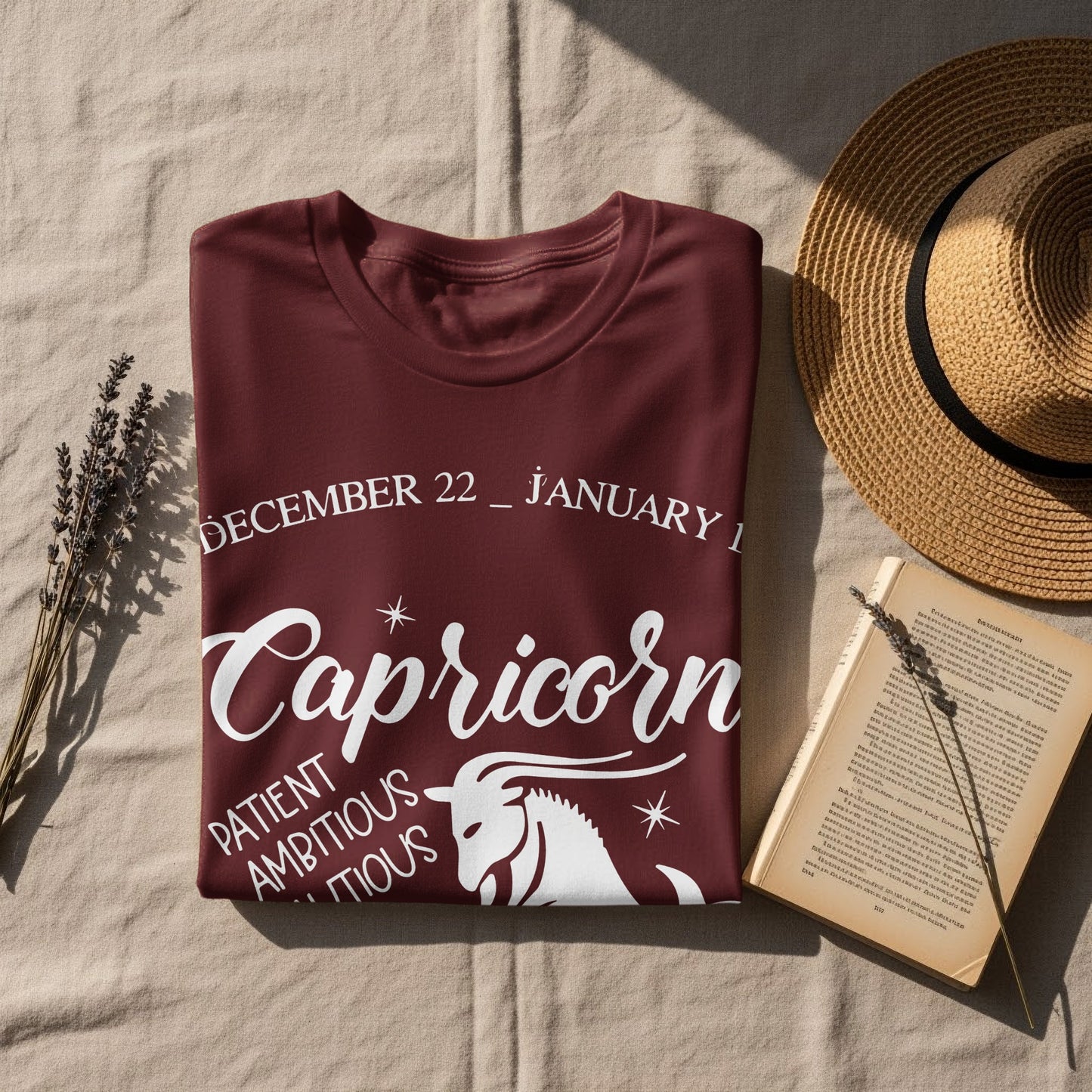 Capricorn Zodiac Sign T-shirt with Goat and Traits