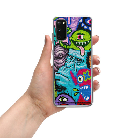 Monster graffiti Samsung clear case with colorful street art urban design featuring vibrant creatures
