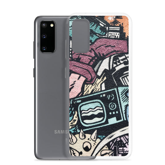 Retro TV Samsung clear case with vintage graffiti design 80s nostalgia colorful street art
