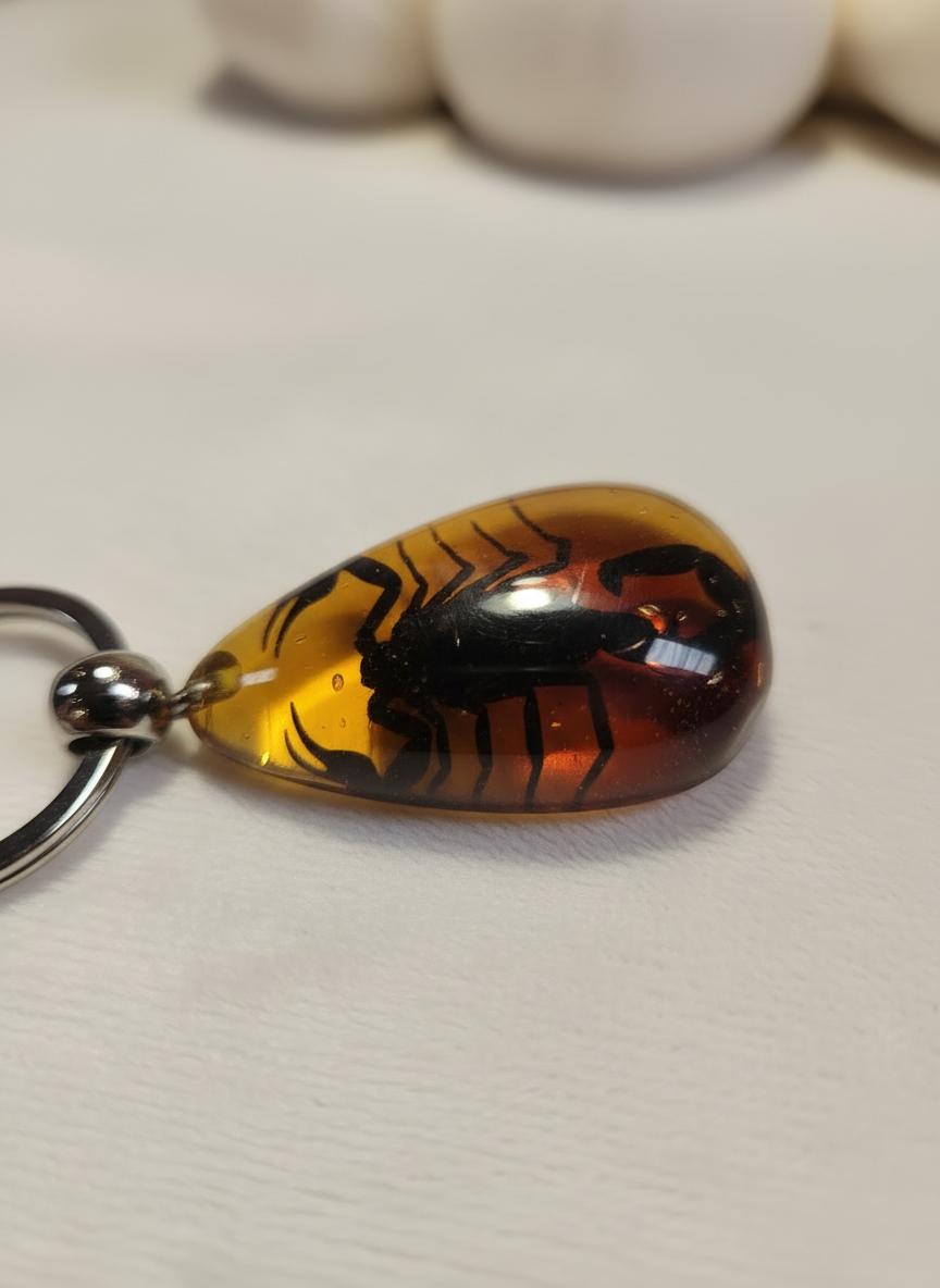 Enhanced amber scorpion keyring photo 2 - close-up details