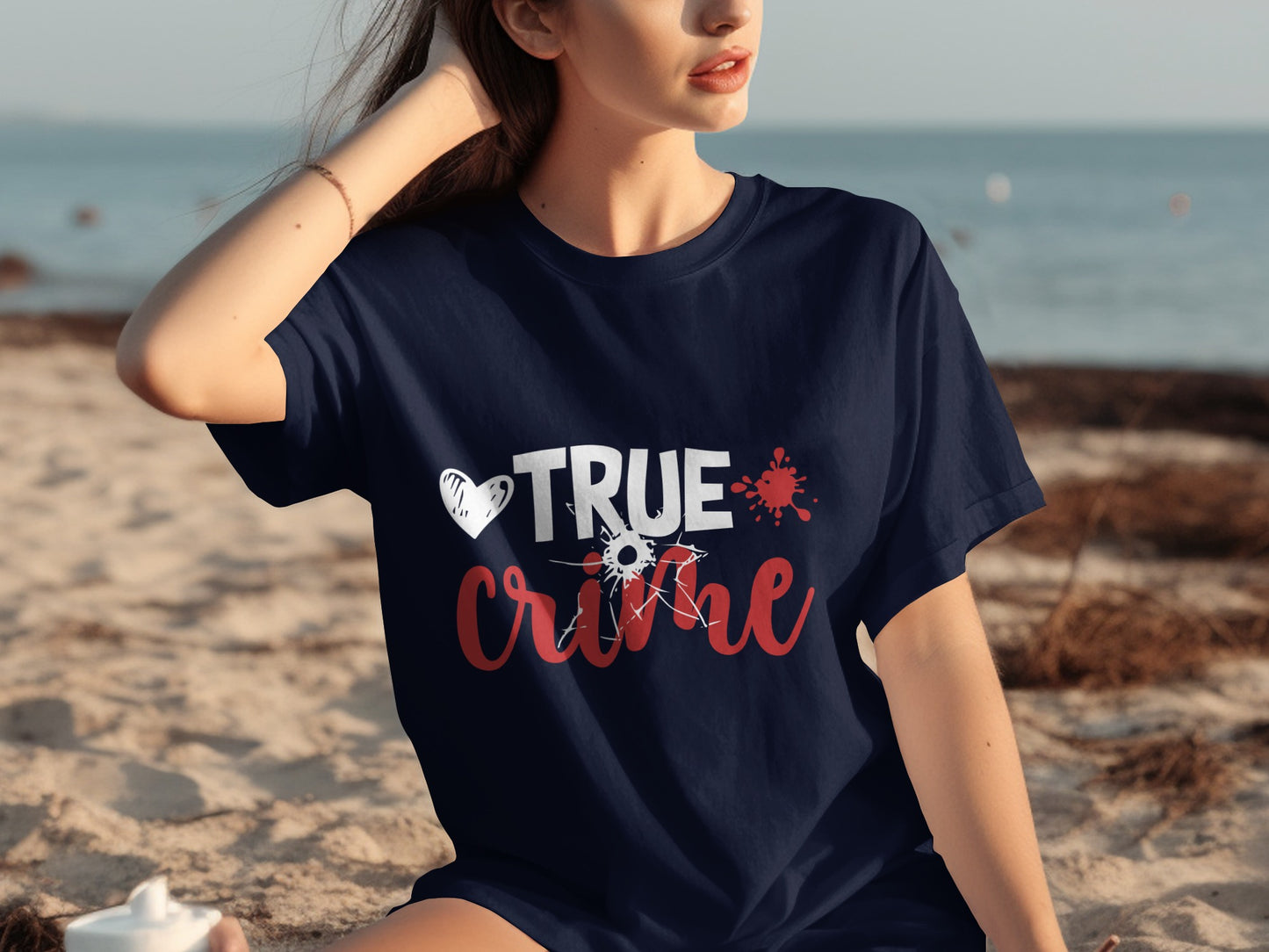 True Crime Bullet Hole Blood Splatter Heart Dark Blue product type
