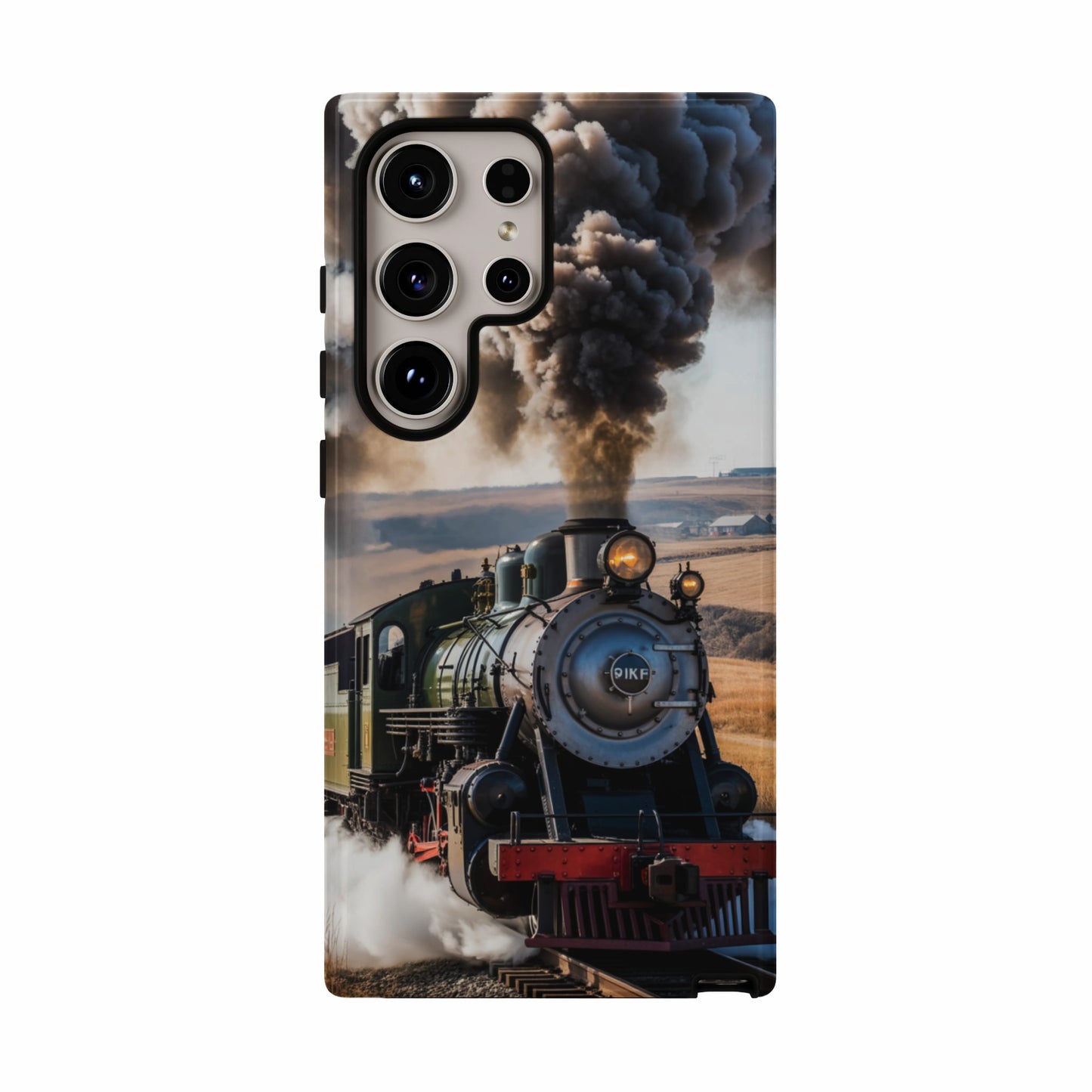 Steam train with "DIKE" on its front, billowing smoke.