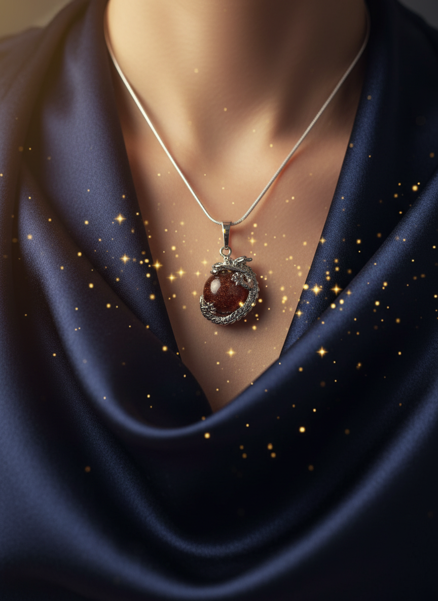 Goldstone Dragon Pendant - Lifestyle